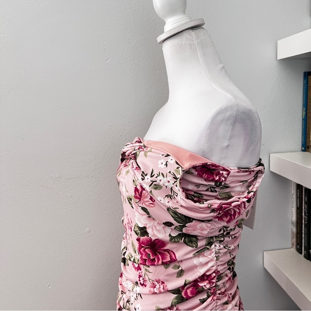 Pink Floral Off Shoulder Ruched Maternity Midi Dress size 6 - Picture 5 of 16